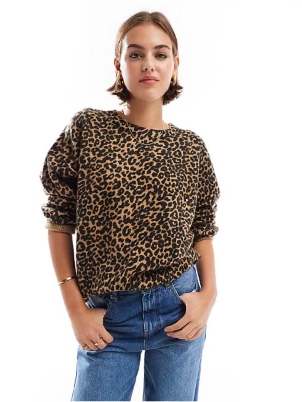 J. Crew Leopard Print Crewneck Sweater in Brown and Black